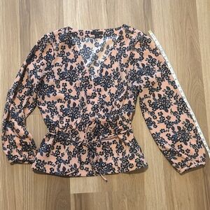 J. Crew Peach and Black Floral Blouse